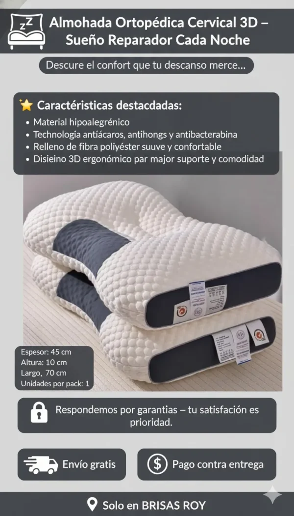Almohada Ortopédica Ergonómica  Descanso profundo, mejor postura y alivio del dolor