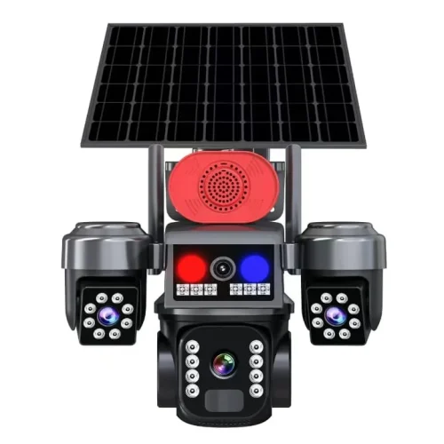 Kit Cámara de Seguridad Solar 3 en 1 con SIM Card y Alarma (Triple Lente 360°)